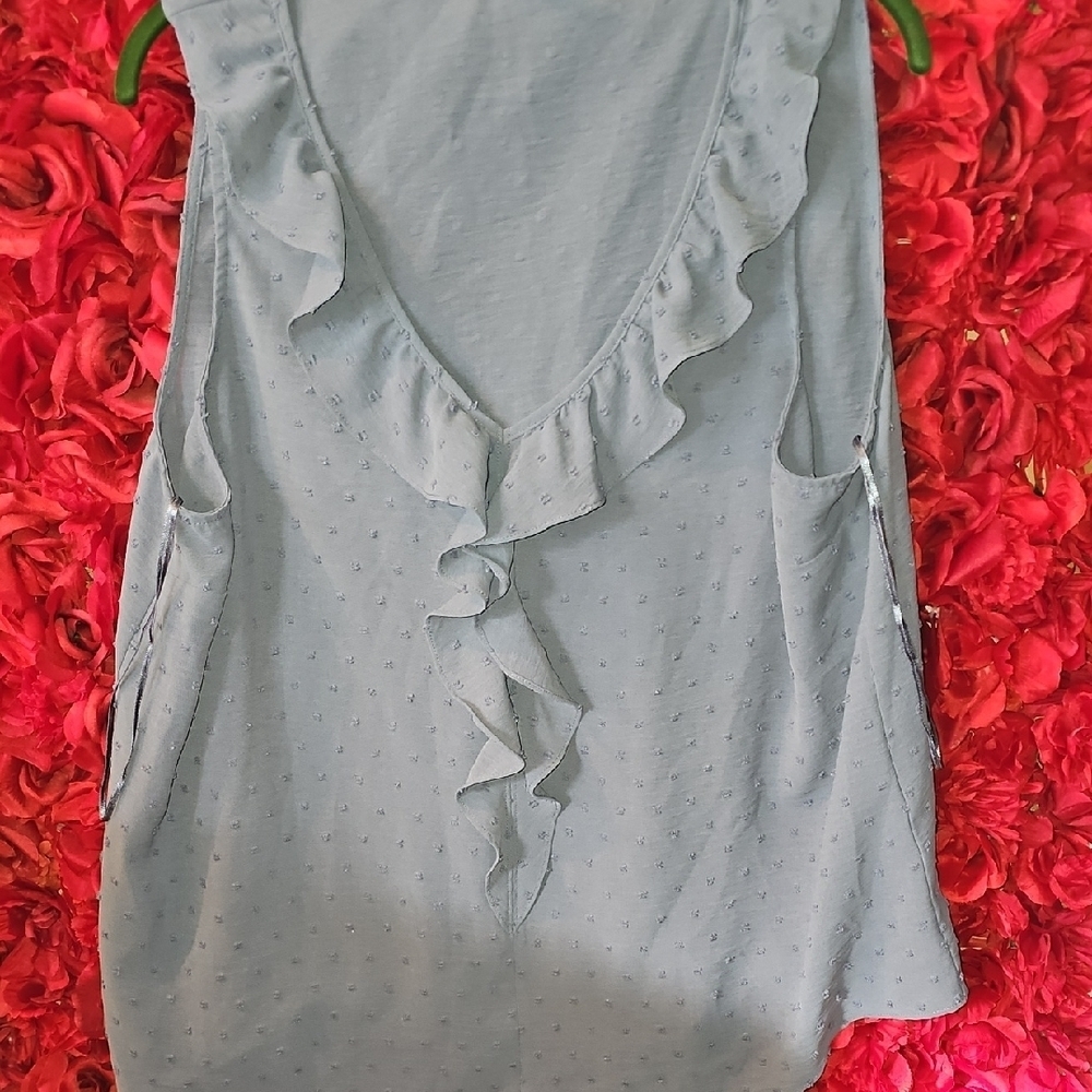 LC Lauren Conrad Blue Sleeveless Blouse with Ruffle Accents Size Xlarge